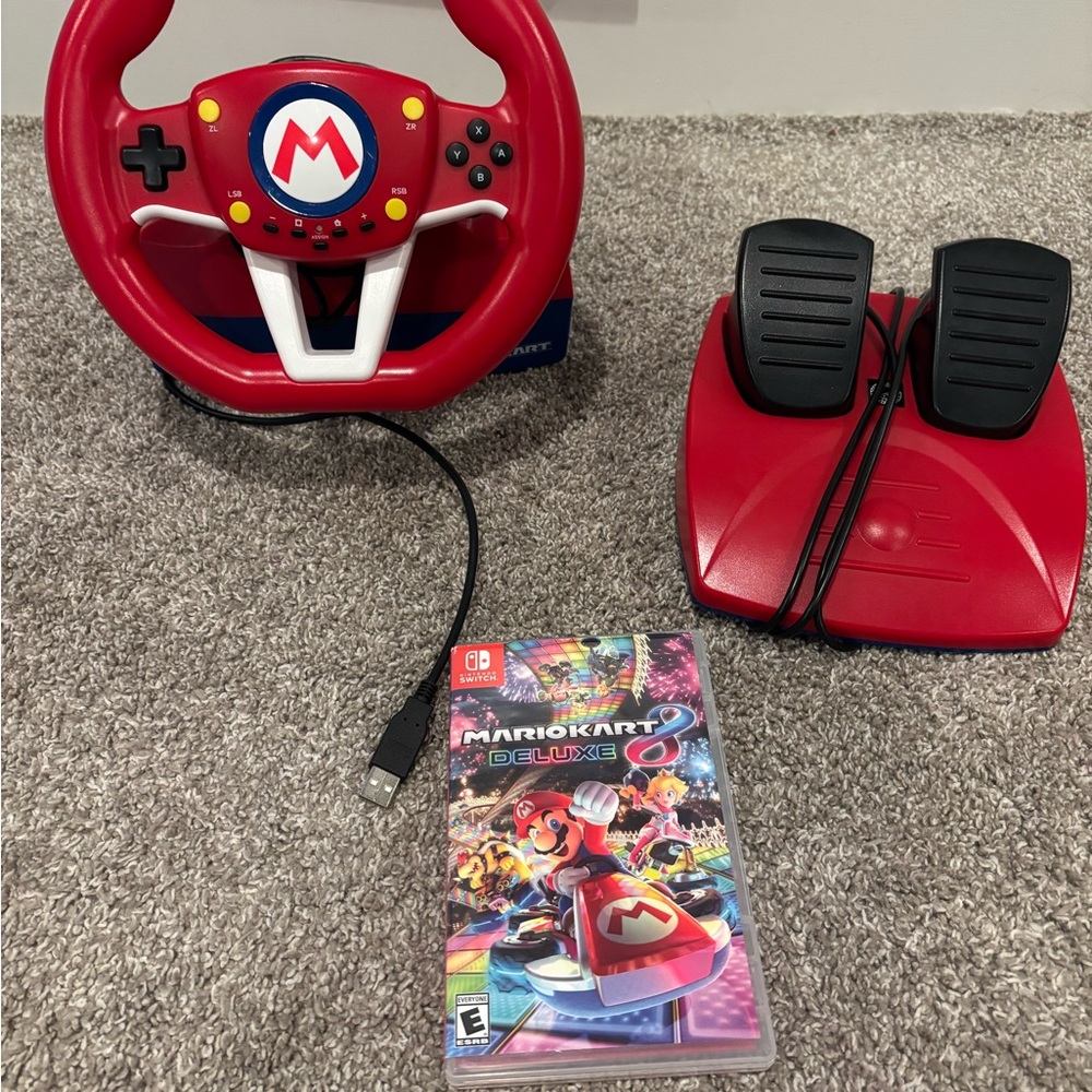 Nintendo Red Steering Wheel and Pedals Set